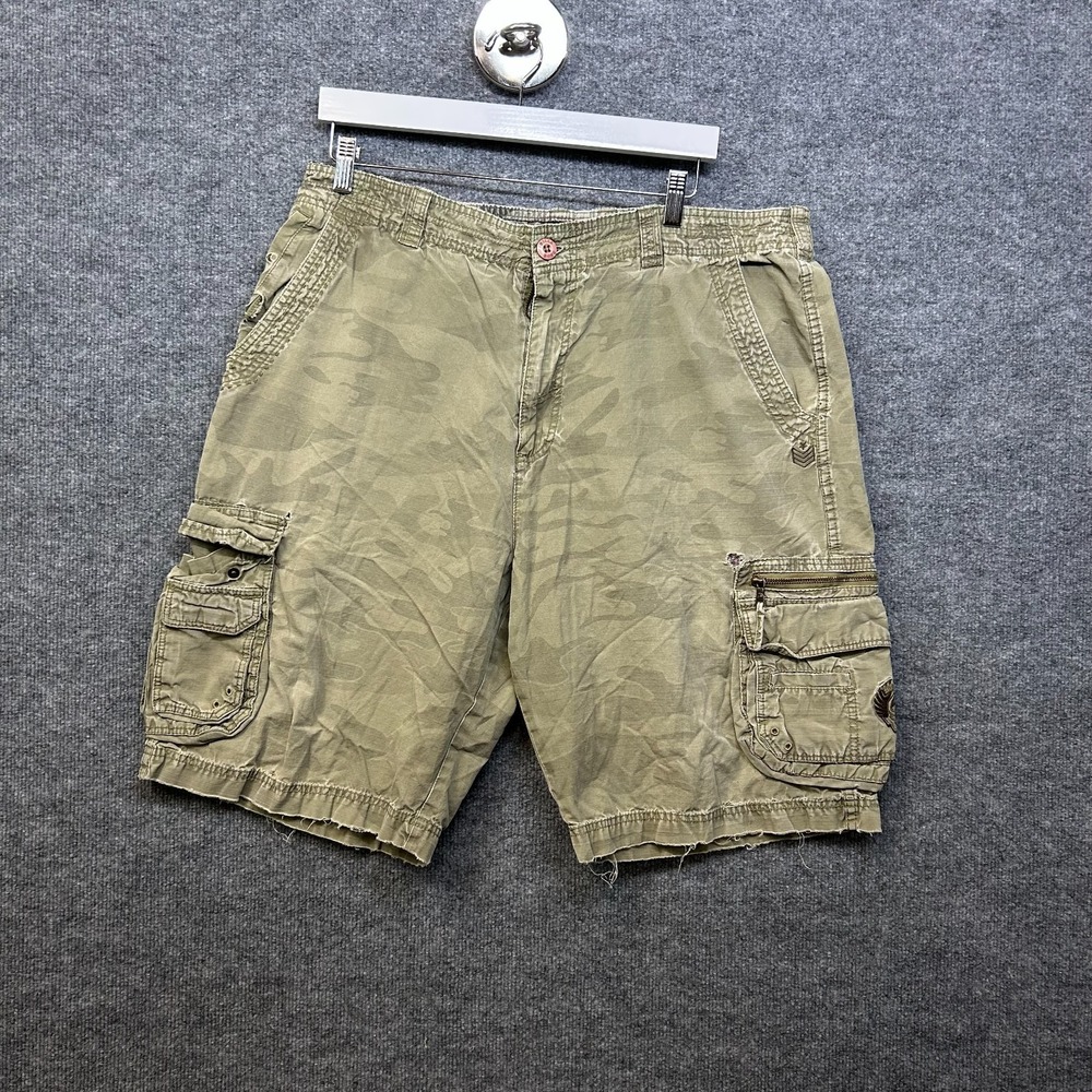 Billabong Cargo Shorts Men 38 Khaki Camo Good Distressed Outdoor Utility Y2K